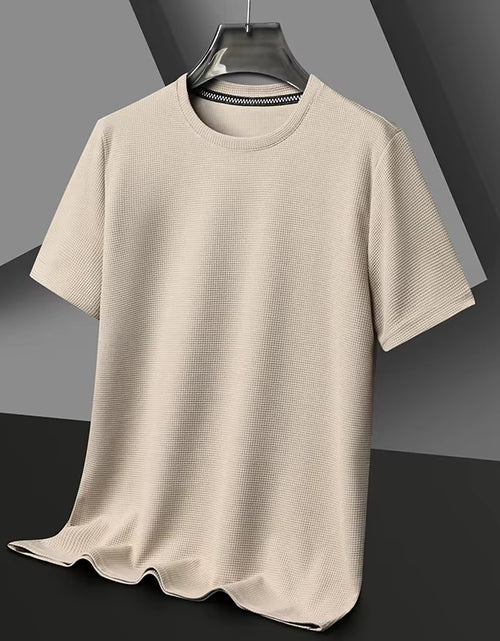 Load image into Gallery viewer, Short Sleeved Polo Shirshort Sleeved Waffle Solid Polot Fashion Splicing Men'S round Neck Top Cotton Daily Short Sleeved T-Shirt
