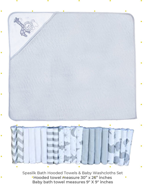 Load image into Gallery viewer, Bath Hooded Towels &amp; Washcloths Set for Babies, 23-Piece Gift Set, Gray Lion

