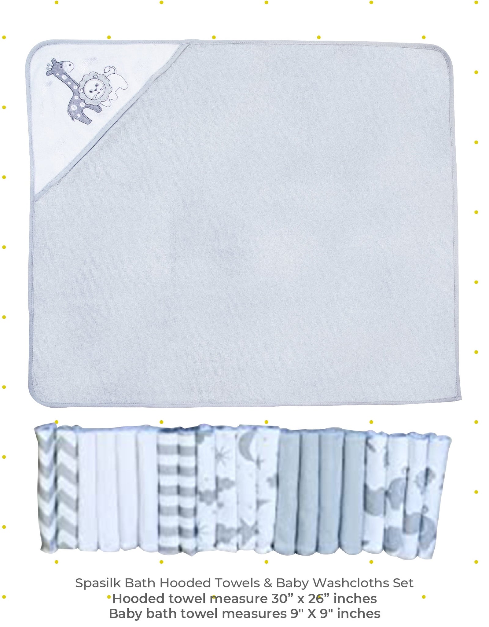 Bath Hooded Towels & Washcloths Set for Babies, 23-Piece Gift Set, Gray Lion