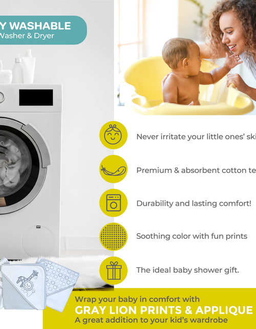 Load image into Gallery viewer, Bath Hooded Towels &amp; Washcloths Set for Babies, 23-Piece Gift Set, Gray Lion
