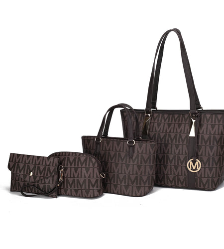 by Mia K. Marimar Women'S Tote Bag with Pouch and Wristlet, Signature 4 Piece Set - Chocolate Brown