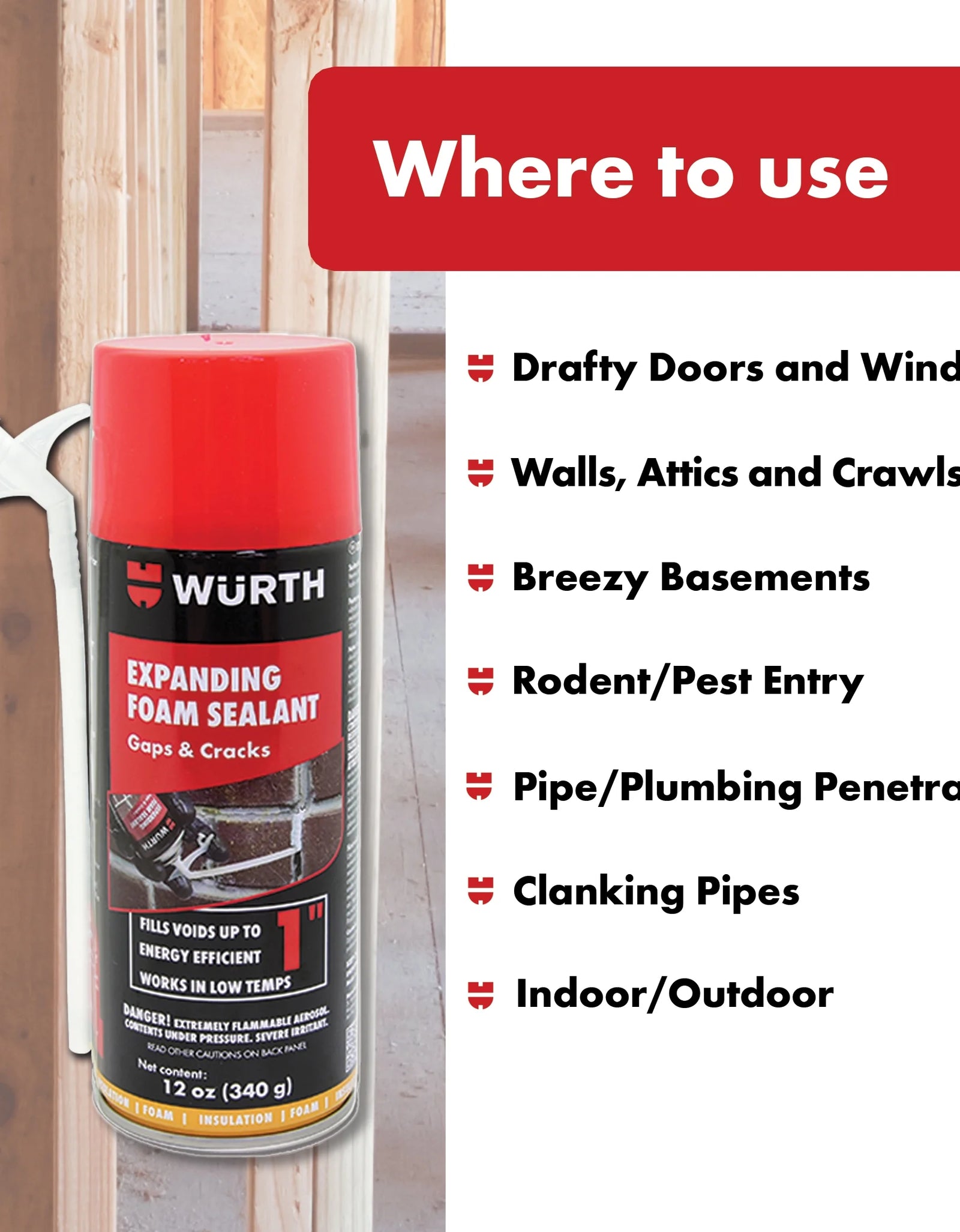 12Oz Expanding Foam Sealant for Gaps and Cracks up to 1 Inch - Insulating Spray Foam