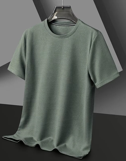 Load image into Gallery viewer, Short Sleeved Polo Shirshort Sleeved Waffle Solid Polot Fashion Splicing Men'S round Neck Top Cotton Daily Short Sleeved T-Shirt
