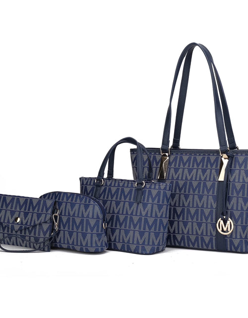 Load image into Gallery viewer, by Mia K. Marimar Women'S Tote Bag with Pouch and Wristlet, Signature 4 Piece Set - Navy Blue
