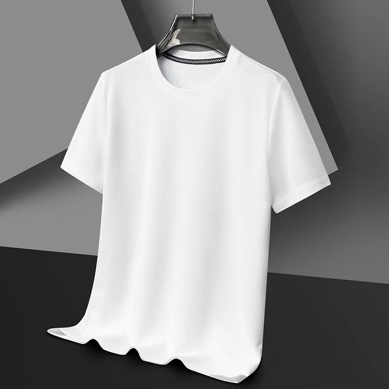 Short Sleeved Polo Shirshort Sleeved Waffle Solid Polot Fashion Splicing Men'S round Neck Top Cotton Daily Short Sleeved T-Shirt