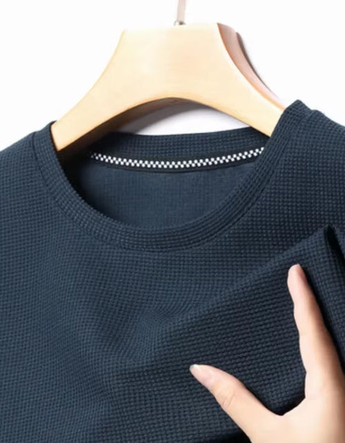 Load image into Gallery viewer, Short Sleeved Polo Shirshort Sleeved Waffle Solid Polot Fashion Splicing Men'S round Neck Top Cotton Daily Short Sleeved T-Shirt
