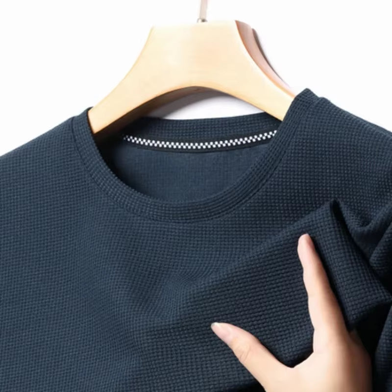 Short Sleeved Polo Shirshort Sleeved Waffle Solid Polot Fashion Splicing Men'S round Neck Top Cotton Daily Short Sleeved T-Shirt