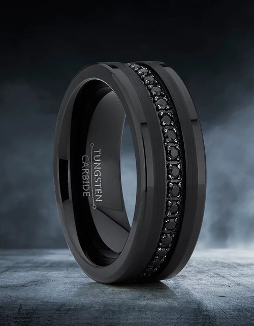 Load image into Gallery viewer, Mens Genuine Tungsten Black Wedding Band Eternity Ring Cubic Zirconia Comfort-Fit

