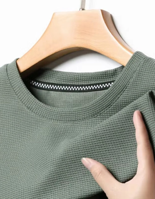 Load image into Gallery viewer, Short Sleeved Polo Shirshort Sleeved Waffle Solid Polot Fashion Splicing Men'S round Neck Top Cotton Daily Short Sleeved T-Shirt
