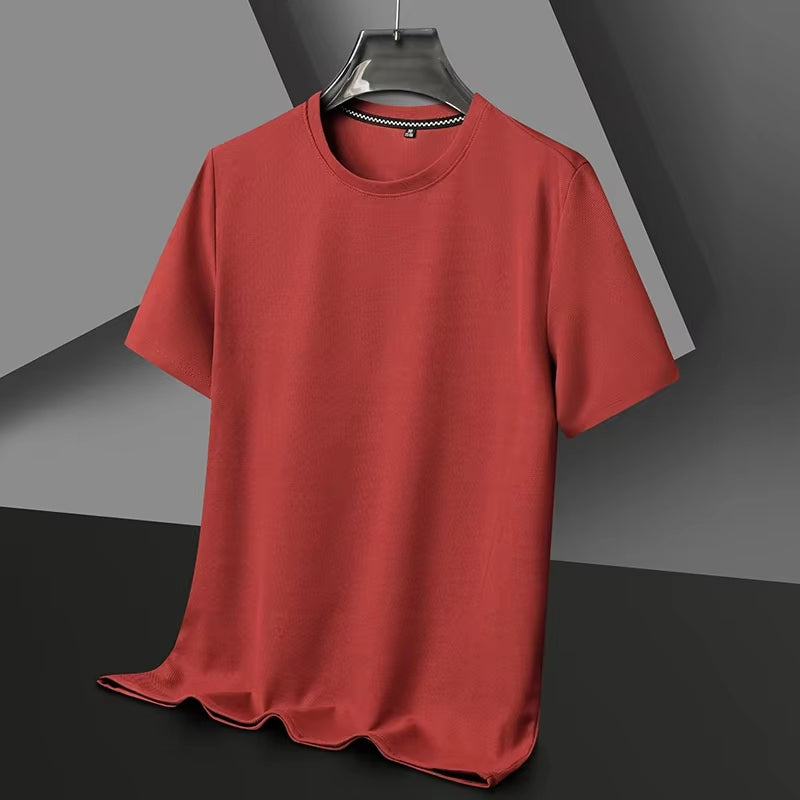 Short Sleeved Polo Shirshort Sleeved Waffle Solid Polot Fashion Splicing Men'S round Neck Top Cotton Daily Short Sleeved T-Shirt
