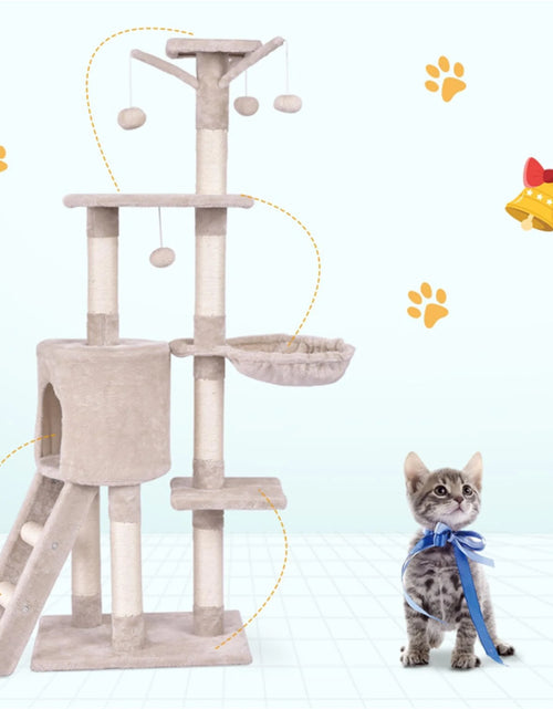 Load image into Gallery viewer, 56" Cat Tree Tower for Indoor Cats with Ladder, Scratching Posts Cat Condo for Multiple Cats Jump Platform Cat Furniture Activity Center, Beige
