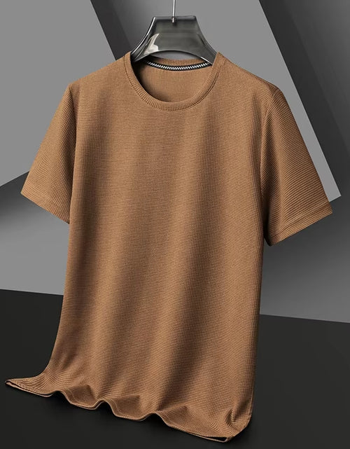 Load image into Gallery viewer, Short Sleeved Polo Shirshort Sleeved Waffle Solid Polot Fashion Splicing Men'S round Neck Top Cotton Daily Short Sleeved T-Shirt
